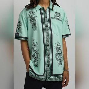 Reason Brand Men's Luca Graphic Button Down Short Sleeve Green Size M BA-2748